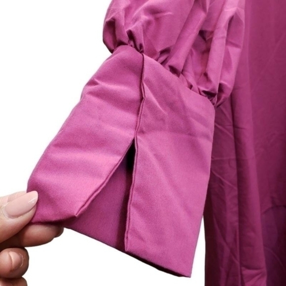 Shein Lantern Sleeve Asymmetrical Ruffle Hem Half Button Placket Dress - Picture 10 of 14